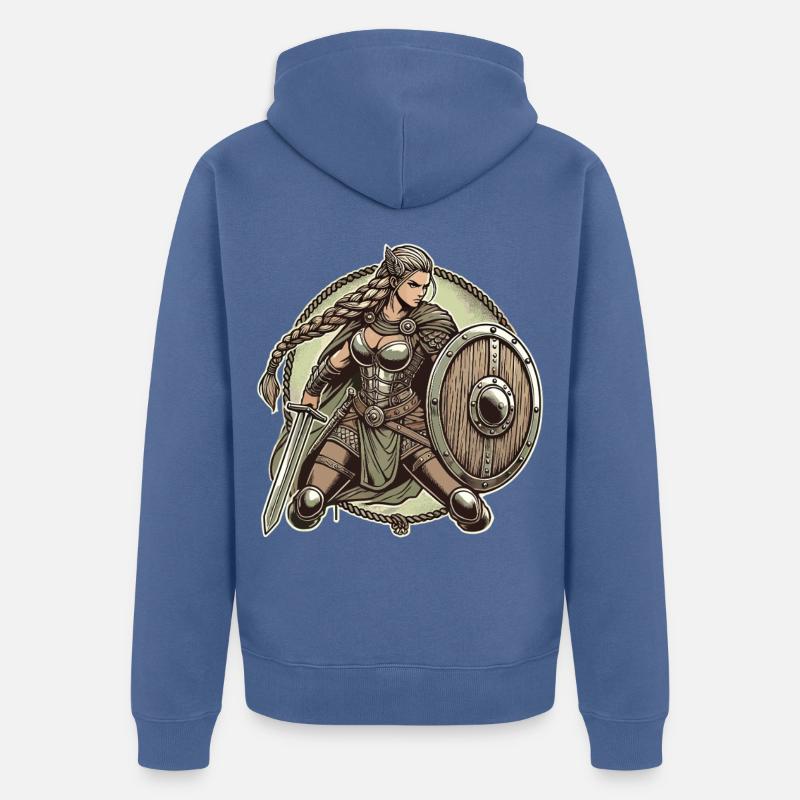 Guerrier avec bouclier et épée - Veste à capuche bio Premium Unisexe - bleu pigeon