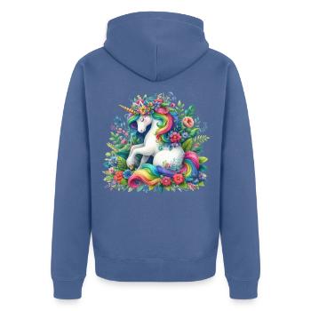 Rainbow Mane Unicorn Bloom - Unisex Premium Organic Zip Hoodie - stone blue - Back - Nico (187cm)