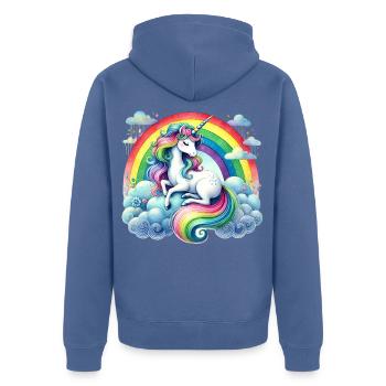 Rainbow Unicorn on Clouds - Unisex Premium Organic Zip Hoodie - stone blue - Back - Nico (187cm)