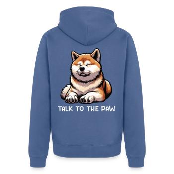 Talk To the Paw Akita Akitabesitzer Akitahund  - Unisex Premium Bio Zip Hoodie - Taubenblau - Hinten - Nico (187cm)