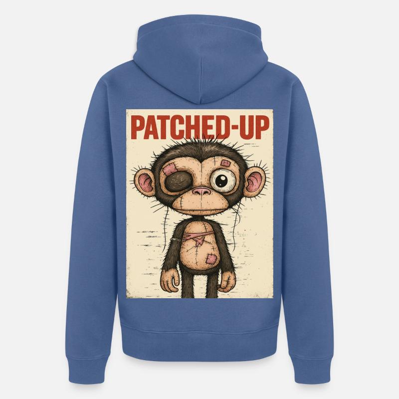 Patchwork Affe: Gepatcht und Tapfer - Unisex Premium Bio Zip Hoodie - Taubenblau