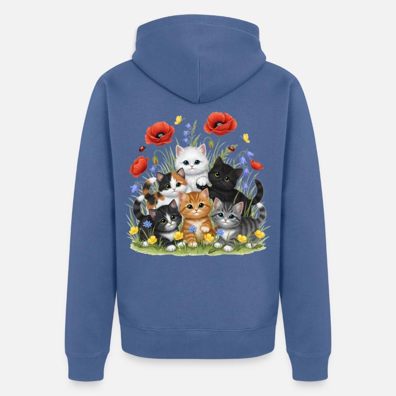 Chatons au jardin fleuri - Veste à capuche bio Premium Unisexe - bleu pigeon