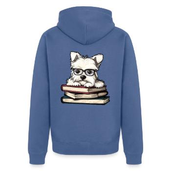 Un joli Westie Dog Reading Book avec des lunettes - Veste à capuche bio Premium Unisexe - bleu pigeon - Dos - Nico (187cm)