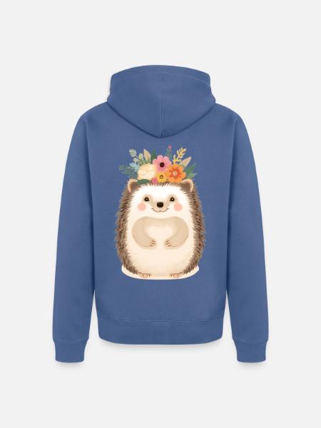 Blumenkranz-Igel: süßer Waldfreund - Unisex Premium Bio Zip Hoodie - Taubenblau
