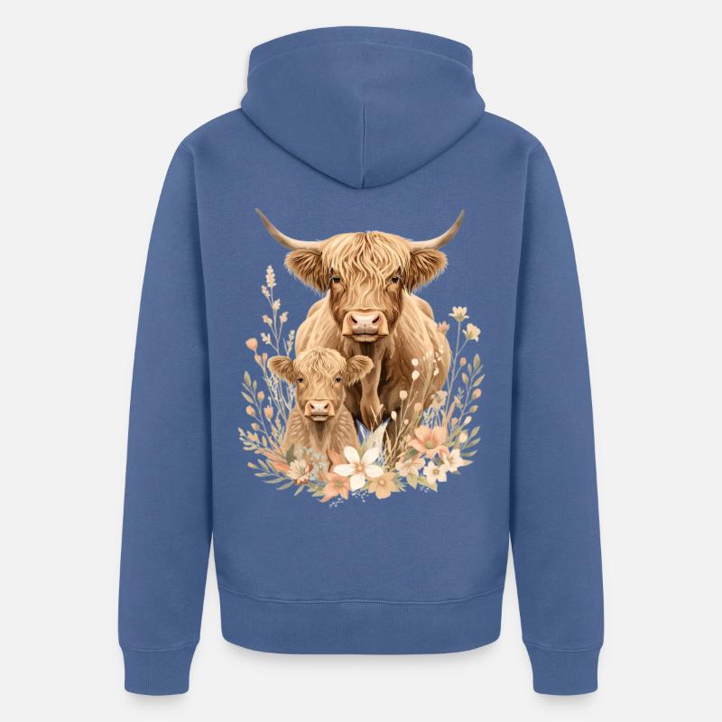 Les vaches veulent, bordées de fleurs, - Veste à capuche bio Premium Unisexe - bleu pigeon