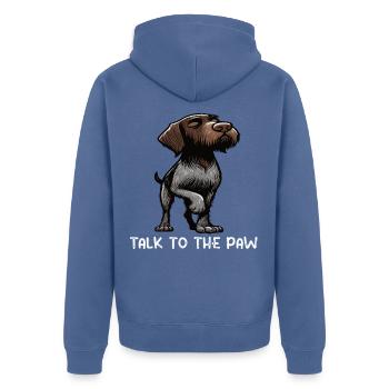 Talk to the Paw  Deutsch Drahthaar Drahthaarhalter - Unisex Premium Bio Zip Hoodie - Taubenblau - Hinten - Nico (187cm)
