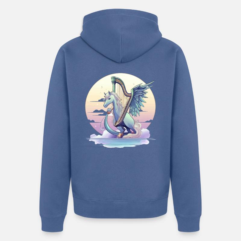 Pégase avec harpe le soir - Veste à capuche bio Premium Unisexe - bleu pigeon