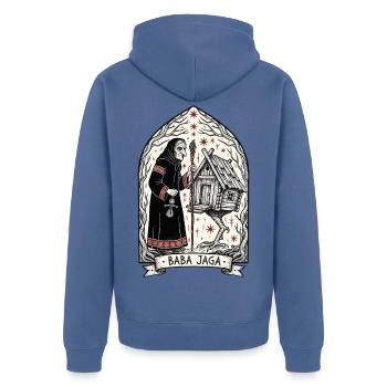 Baba Yaga Dunkle Slawische Hexenkunst - Unisex Premium Bio Zip Hoodie - Taubenblau - Hinten - Nico (187cm)