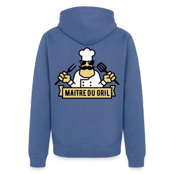 Grill Master (Grill / BBQ / BBQ / 3C) - Unisex Premium Bio Zip Hoodie - Taubenblau - Hinten - Nico (187cm)