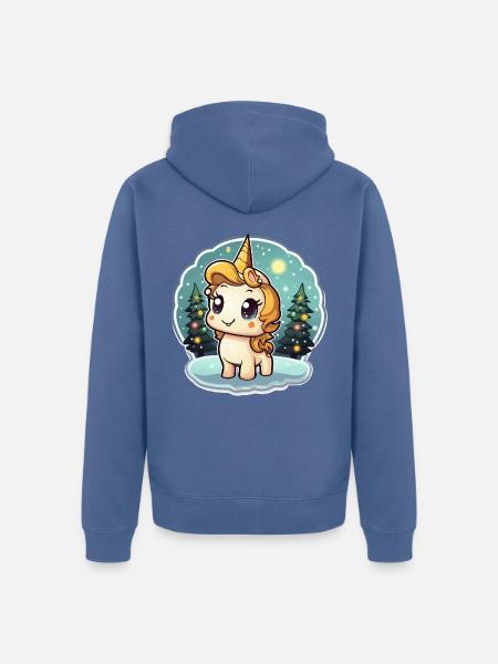 Winterzauber Einhorn im Schneewald - Unisex Premium Bio Zip Hoodie - Taubenblau