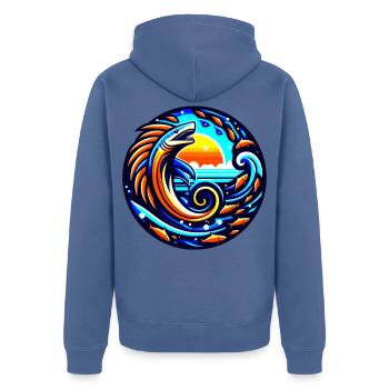 wild surf big waves retro ocean fish shark sun - Unisex Premium Organic Zip Hoodie - stone blue - Back - Nico (187cm)