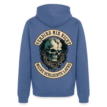 Ne gâche pas ma mauvaise humeur - Veste à capuche bio Premium Unisexe - bleu pigeon - Dos - Nico (187cm)