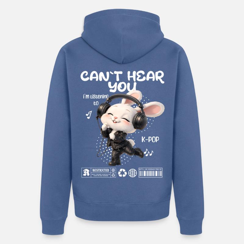 Un lapin K-Pop avec des écouteurs - Veste à capuche bio Premium Unisexe - bleu pigeon