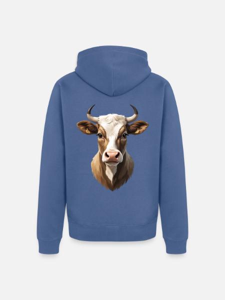 Kuhkopf Portrait Naturtöne - Unisex Premium Bio Zip Hoodie - Taubenblau