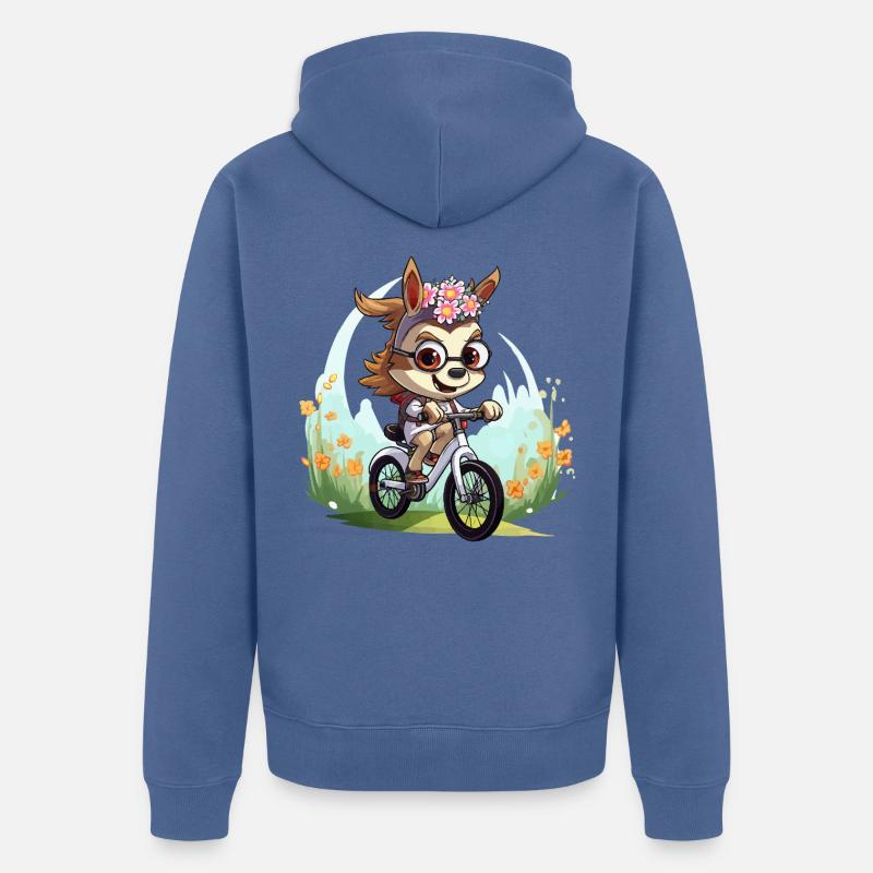 Cerf en couronne florale à vélo - Veste à capuche bio Premium Unisexe - bleu pigeon