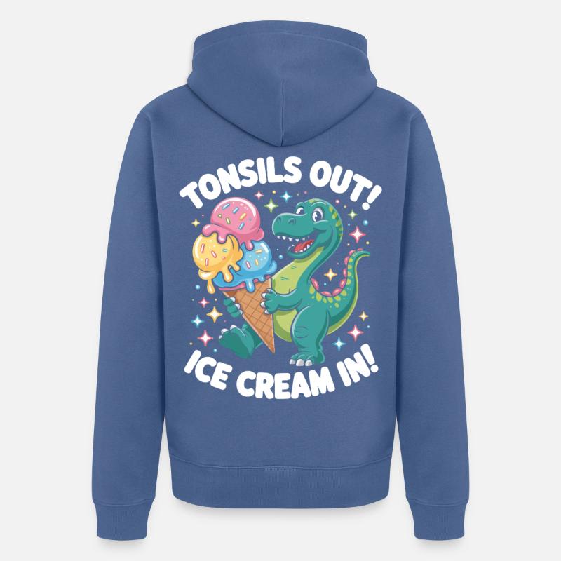 T Rex Eiscreme Jubel - Unisex Premium Bio Zip Hoodie - Taubenblau