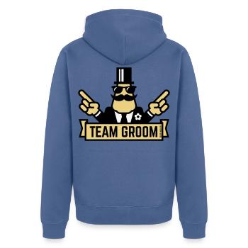 Marié d’équipe (Enterrement de vie de garçon du soir du monde 3C) - Veste à capuche bio Premium Unisexe - bleu pigeon - Dos - Nico (187cm)