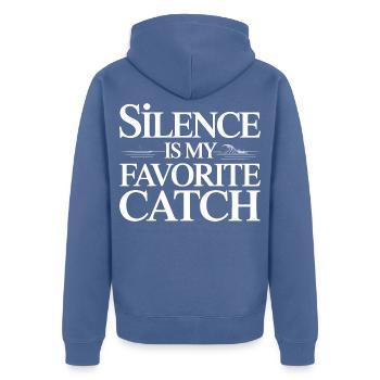 Silence Is My Favorite Catch Statement - Unisex Premium Bio Zip Hoodie - Taubenblau - Hinten - Nico (187cm)
