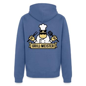 Grillmeister (Grillen / Barbecue / BBQ / 3C) - Unisex Premium Bio Zip Hoodie - Taubenblau - Hinten - Nico (187cm)