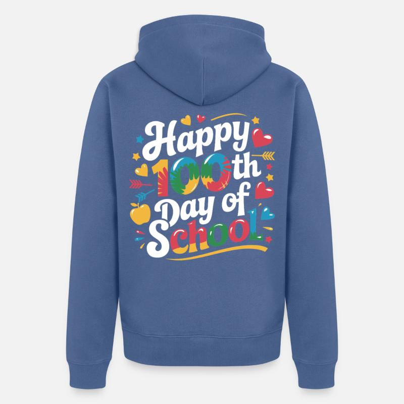Centième jour de conception scolaire - Veste à capuche bio Premium Unisexe - bleu pigeon
