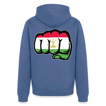 Tadschikisten_Flagge_Faust_used - Unisex Premium Bio Zip Hoodie - Taubenblau - Hinten - Nico (187cm)