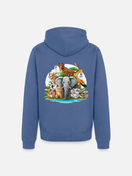 Bunte Tierfamilie im Dschungel - Unisex Premium Bio Zip Hoodie - Taubenblau