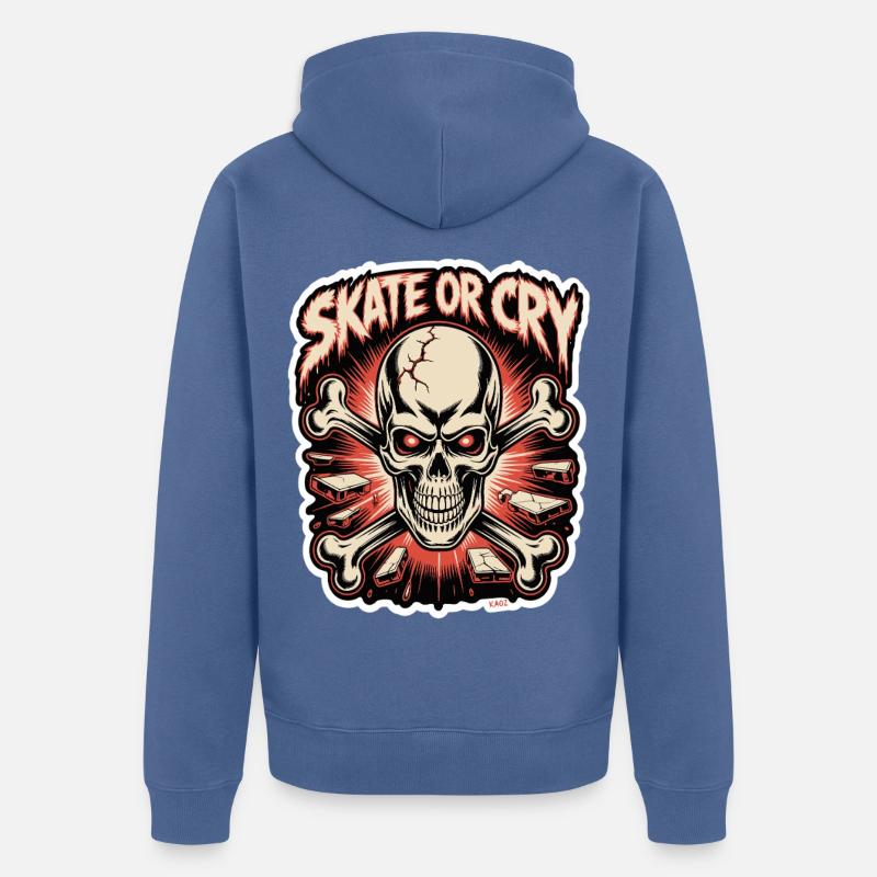Skate- oder Cry-Skull-Tee-Design - Unisex Premium Bio Zip Hoodie - Taubenblau