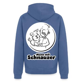 Mann mit Schnauzer (Oberlippenbart) - Unisex Premium Bio Zip Hoodie - Taubenblau - Hinten - Nico (187cm)