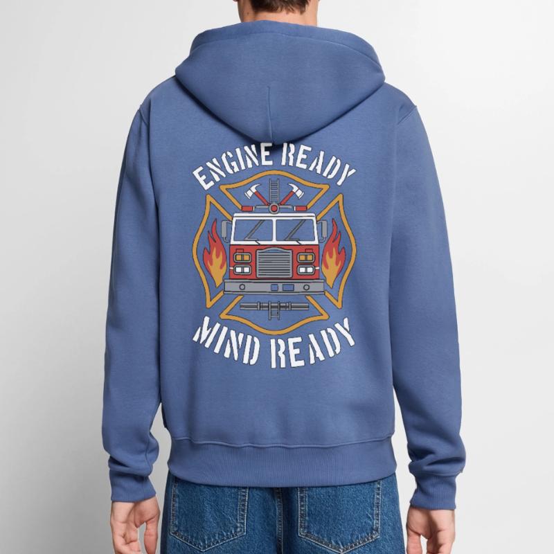 Fire Engineer Engine Ready Mind Ready Firefighting Veste à capuche bio Premium Unisexe