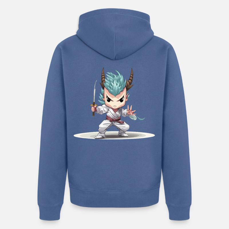 Guerrier Chibi avec Katana - Veste à capuche bio Premium Unisexe - bleu pigeon