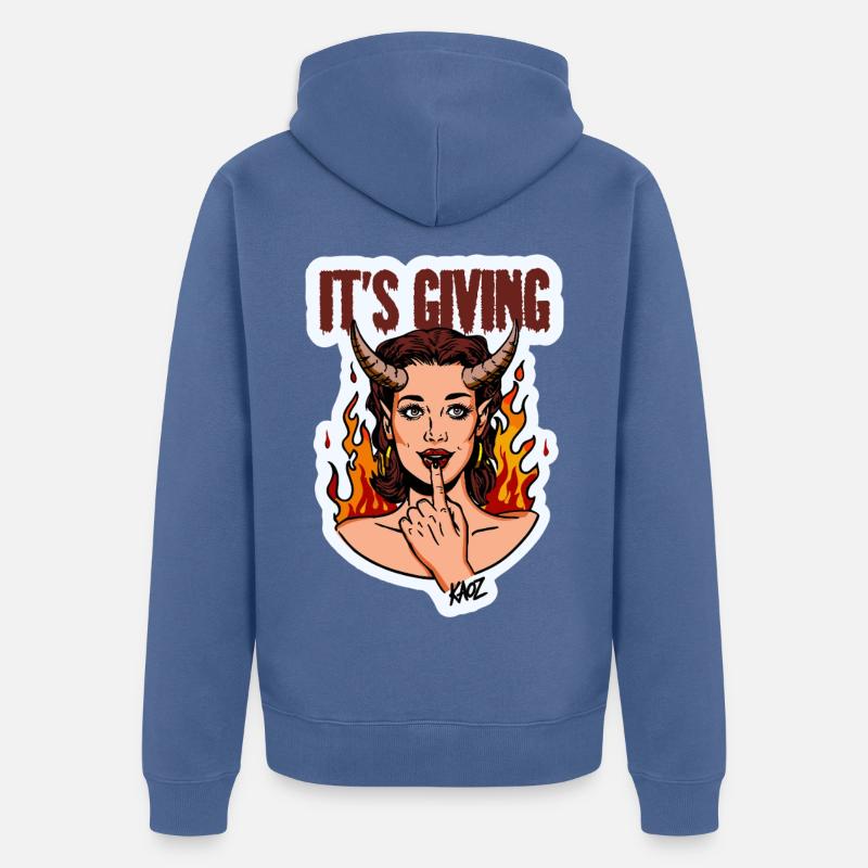 Devilish Diva Flame - Unisex Premium Organic Zip Hoodie - stone blue