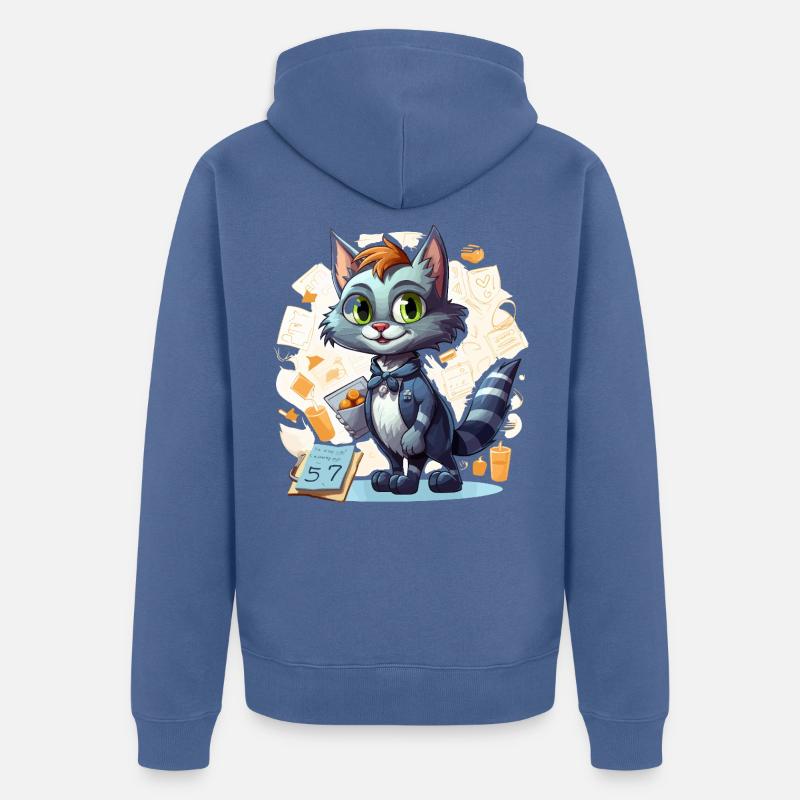 Chat de bureau en costume - Veste à capuche bio Premium Unisexe - bleu pigeon