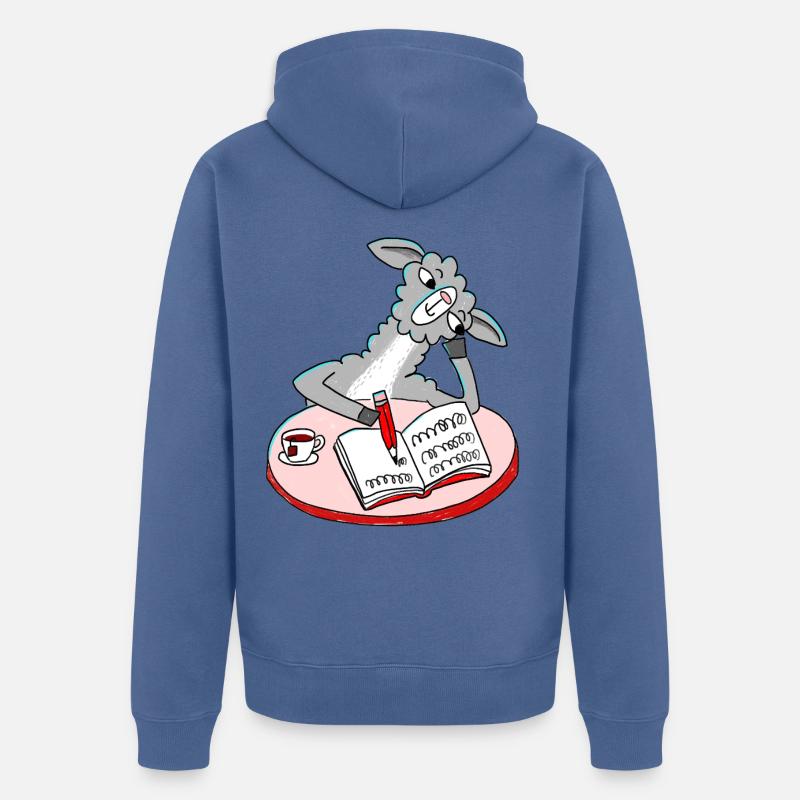 Lama écrit un journal - Veste à capuche bio Premium Unisexe - bleu pigeon