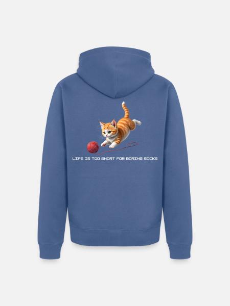 Kätzchen mit rotem Wollknäuel - Unisex Premium Bio Zip Hoodie - Taubenblau