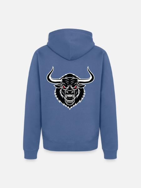 Stier-Minotaurus-Maskottchen-Logo Sportspiel - Unisex Premium Bio Zip Hoodie - Taubenblau
