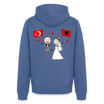 Hochzeitspaar Türkei Albanien Flagge - Unisex Premium Bio Zip Hoodie - Taubenblau - Hinten - Nico (187cm)