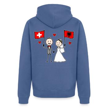 Hochzeitspaar Schweiz Albanien Flagge - Unisex Premium Bio Zip Hoodie - Taubenblau - Hinten - Nico (187cm)