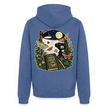 MOTH NIGHT LOG - Unisex Premium Bio Zip Hoodie - Taubenblau - Hinten - Nico (187cm)