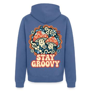 Stay Groovy Retro Pilze - Unisex Premium Bio Zip Hoodie - Taubenblau - Hinten - Nico (187cm)