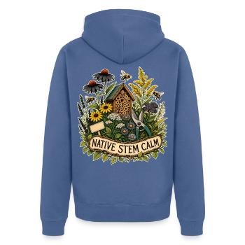 NATIVE STEM CALM Pflanzen - Unisex Premium Bio Zip Hoodie - Taubenblau - Hinten - Nico (187cm)