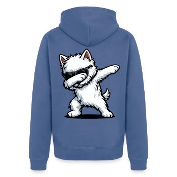 Dabbing West Highland White Terrier - Unisex Premium Organic Zip Hoodie - stone blue - Back - Nico (187cm)