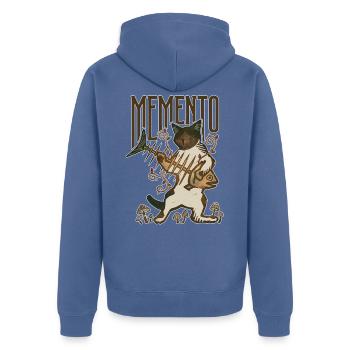 Souvenir d’arête de poisson-chat en os de champignon Art vintage drôle - Veste à capuche bio Premium Unisexe - bleu pigeon - Dos - Nico (187cm)