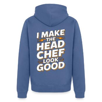 Sous Chef I Make The Head Chef Look Culinary Arts - Unisex Premium Bio Zip Hoodie - Taubenblau - Hinten - Nico (187cm)