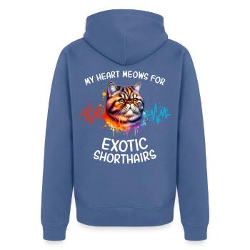 Exotische Kurzhaarkatze Herzlinie - Unisex Premium Bio Zip Hoodie - Taubenblau - Hinten - Nico (187cm)
