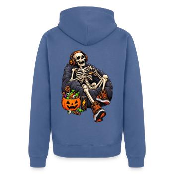 Fun Halloween video game with a skeleton - Unisex Premium Bio Zip Hoodie - Taubenblau - Hinten - Nico (187cm)