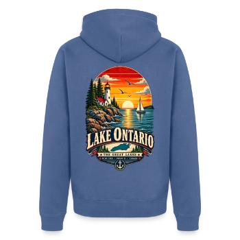 Lake Ontario Funny Vintage - Unisex Premium Bio Zip Hoodie - Taubenblau - Hinten - Nico (187cm)
