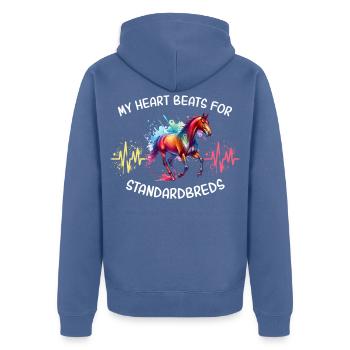 Traber Herzlinie Pferd - Unisex Premium Bio Zip Hoodie - Taubenblau - Hinten - Nico (187cm)