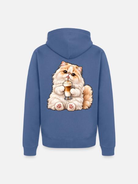 Süße Perserkatze mit Latte Macchiato - Unisex Premium Bio Zip Hoodie - Taubenblau