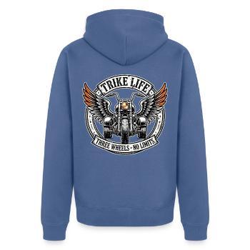 Trike Life Three Wheels No Limits - Unisex Premium Bio Zip Hoodie - Taubenblau - Hinten - Nico (187cm)