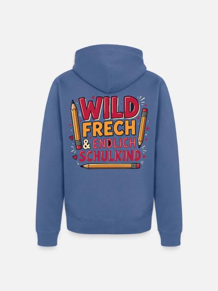 Wild Frech & Endlich Schulkind - Unisex Premium Bio Zip Hoodie - Taubenblau